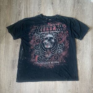 Affliction Black and Red Skull Graphic Tee Y2K vintage size xl acid wash